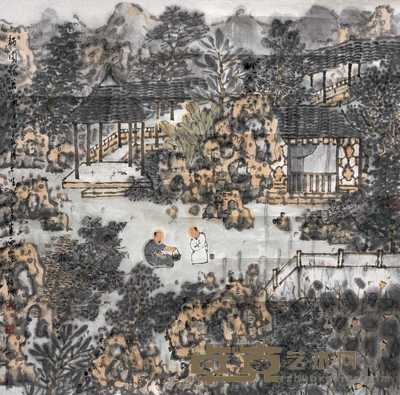 张捷 2004年作 藕园试茗图 镜心 68.5×69cm